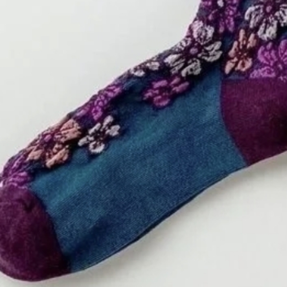 Floral Patterned Teal & Purple Sock - Picture 3 of 4